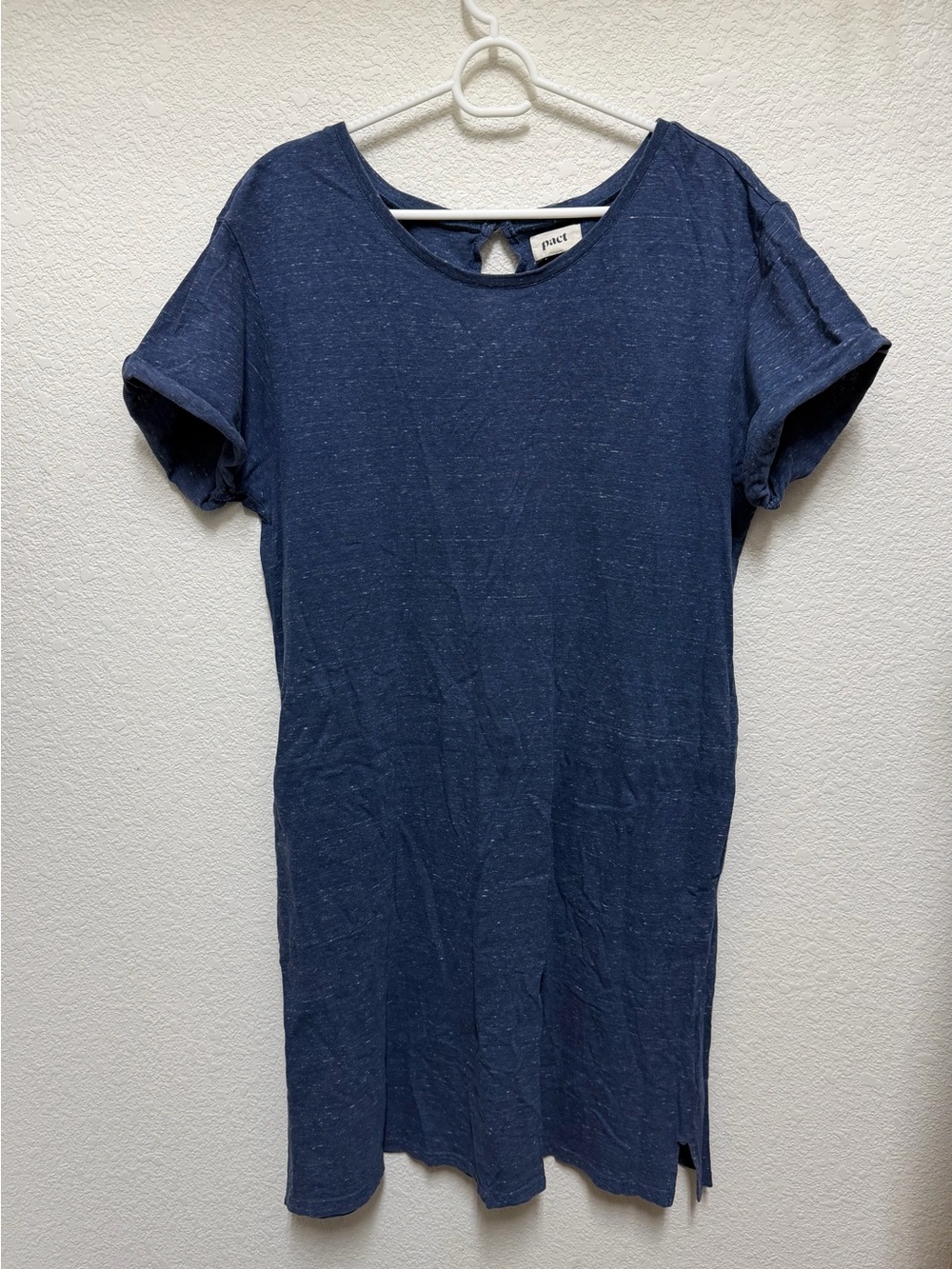 PACT Heather Blue Short Sleeve Organic Cotton T-Shirt Dress Size L